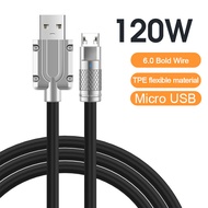 6A 120W USB Type C Super Fast สายชาร์จเร็ว iPhone สาย Micro USB สำหรับ Xiaomi Redmi Huawei Honor Samsung OPPO VIVO iPhone 5 6 7 14 โทรศัพท์มือถือ Power Bank Usb C Cable Charger สาย USB Liquid ซิลิโคนสาย USB