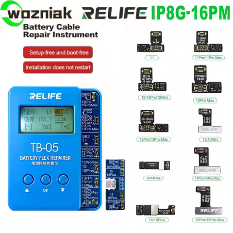 RELIFE TB-05 Battery Programmer Repair for iPhone 8-16prmax Error Health Warnning Data Warnning Cycl