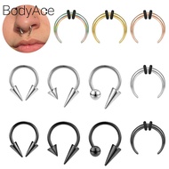 Bodyace 3 PC 14G/16G Cone Nose Piercings OX Horn Nose Septum Rings Stainless Steel Cone Nose Piercin