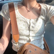 ฤดูร้อน Ootd Bm ผู้หญิง เสื้อยืดคอกลมแขนสั้นสวมใส่ด้านใน คาร์ดิเกน สไตล์สั้น ผ้าฝ้าย 100% สลิมฟิต เส