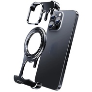 Oatsbasf Bezel-less Phone Case for IPhone 16 Pro Max Metal Phone Cover with 360°Rotation Finger Ring