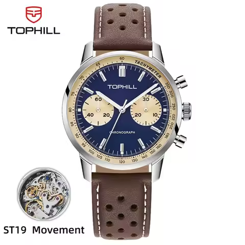TOPHILL Chronograph Watch Racing Watch Seagull 1963 Watch ST19 Movement Sapphire Crystal Military Li