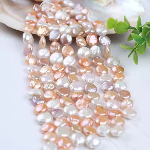 11-12mm Coin Shape Natural White Pink Purple Mixed Color Beads Freshwater Pearls 18cm short Strands