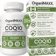 OrganiMAXX CoQ10 Supplement – Coenzyme Q10 300mg Per Capsule, Triple Strength Formula, Non-GMO, Q10 