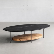 Black Coffee Table Double Layered Oval Shaped Nordic Modern Minimalist Small Household Wooden Rock S