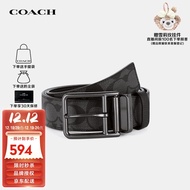 蔻驰COACH奢侈品送男友男士PVC配皮宽版腰带灰黑色印花 91288 QBMI5【品牌授权 官方直供】