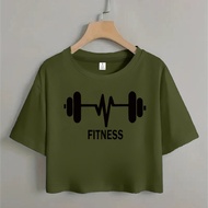 TEMU Women's Y2k Style Cropped Short-sleeve T-shirt Featuring A ' Fitness' Print, Round Neck Casual 