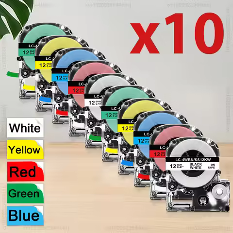 5/10Pcs 12mm SS12KW Label Tape Compatible for Epson KingJim SS12KW LK-4WBN ST12KW Label Sticker for 