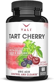 Organic Tart Cherry Extract Capsules Uric Acid Cleanse with Organic Celery Seed &amp; Bilberry for Joint Support &amp; Comfort, Muscle Recovery, Sleep, Pain Relief, Inflammation. Polyphenols Supplement Pills