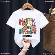 Custom Name Colorful Happy 2nd/3rd Birthday Cake Printed T Shirt Girls/Boys Kawaii Toddler Shirt Fun