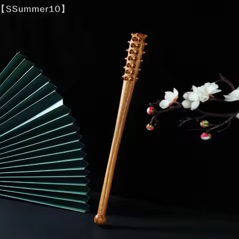 【SSummer10】39.5cm Solid Wood Spike Massage Stick-Fitness Body Percussion Acupressure Mallet for Musc