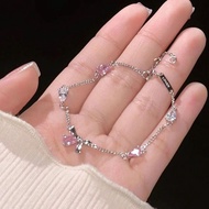 Women Bracelet for Bff Bracelet Best Friend Moon Bracelet Pink Cherry Blossom Bow Bracelet