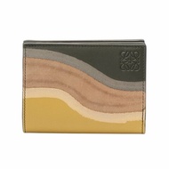 【LOEWE 羅威】Compact Landscape 納帕小牛皮 麂皮 錢包 皮夾 卡夾 短夾 酒瓶綠 赭色