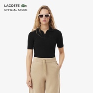 Lacoste Womens Zip Neck Rib Knit Polo Shirt 470 - Lifestyle ( Black / Globe / Buoy ) - AF2572