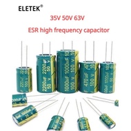 100Pcs 35V 50V 63V Low ESR High Frequency Aluminum Capacitor  2.2UF 47UF 100UF 220UF 330UF 470UF 680UF 1000UF 1500UF 2200UF 3300UF