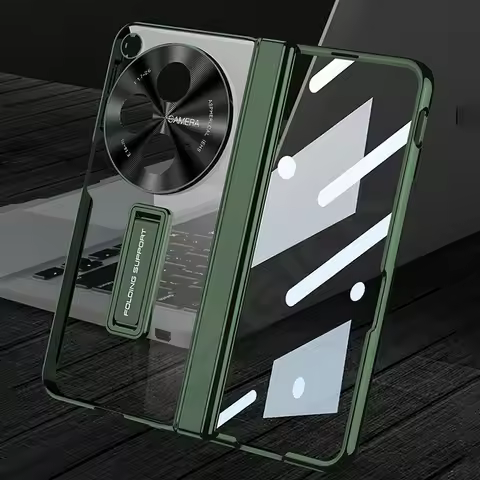 Luxury Plating Transparent Stand Case For Oneplus Open Magnetic Hinge Screen Glass Full Protective C