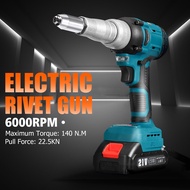 21V Brushless Electric Riveter Guns 2.4-4.8mm Cordless Rivet Nut Gun W/ 7500mAh Li-ion Battery Rivet Tool