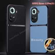 Leather Car Magnetic Holder OPPO Reno11Pro Phone Case For OPPO Reno 11 Pro Reno11 11Pro 5G Casing CPH2599 Soft Frame Silicone Shockproof Back Cover Reno11p 11Reno 11Pro