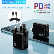 ASOMETECH 65W GAN USB C Charger Quick Charge 4.0 3.0 QC4.0 QC PD3.0 PD USB-C Type C Fast USB Charger For iPhone 14 13 12 Pro Max Macbook Pro Huawei Dell Xiaomi Laptop iPhone Samsung OPPO Mobile Phone