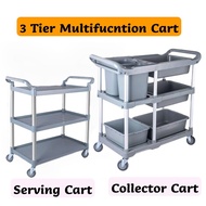 Buyerpick  3 Tier Utility Cart Serving Trolley Mobile Dish Bowl Collector Tool Cart Foodcourt Cantee