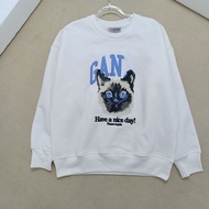 GANNI Autumn Winter Letter Cat Embroidered Thin Fleece Sweatshirt