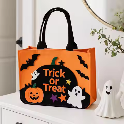 Halloween Stiff Felt Candy Tote,Halloween Photo Prop Bag Large Candy Candy Tote for Kids, Party Favo