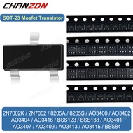 Sot23 N P Channel Mosfet 2N7002 Bss138 8205A Ao3400 Ao3401 Bss84 Ao3407 Ao3416 Bss123 Ao3402 8205S 2