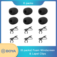 (6 packs) Foam Windscreen &amp; Lapel Clips, BOYA Microphone Replacement Kit for Lapel Lavalier Microphone, Lav Microphone Accessories