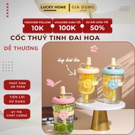 TEA Strainer GLASS CUP with Straw 500ml, Glass cup with plastic spout Tea Cup with Strainer