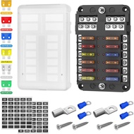 DaierTek 12 Way Fuse Block, 12 Volt Blade Fuse Block with LED Indicator 12 Circuit Fuse Box 12V ATO/
