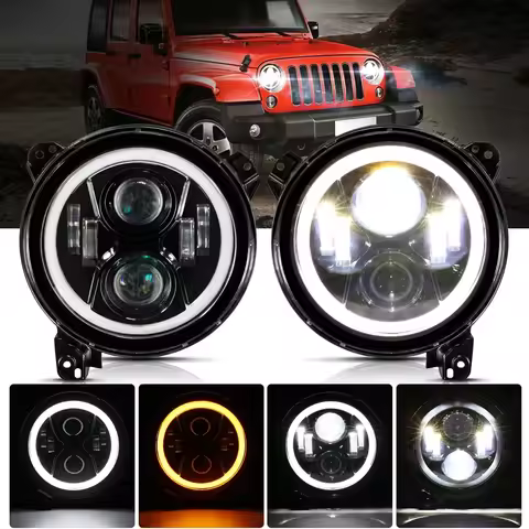 9 Inch LED Headlights with Integrated DRL Turn Signal Low High Beam Halo Ring for Jeep Wrangler JL M