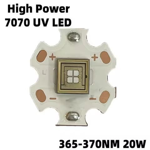 5PCS SMD LED Ceramic High Power 7070 Violet Beads 365NM 370NM 20W with 20mm Copper Substrate 350mA U