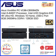 ASUS VivoMini PC VC66-CB5084ZN, i5-8400T Processor, 8GB 2400MHz DDR4, 128GB SSD, Win10 Home (Local Distributor/Warranty