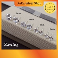 925 Silver Earring Flower CZ White Stone | Subang Batu CZ Putih Bunga Perak 925 |