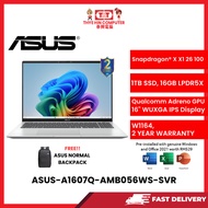 ASUS-A1607Q-AMB056WS-SVR-SNAPDRAGONX-X1-26-100,16GBR5OB,1TBSSD.16"WUXGA,QUALCOMM,W1164,2YRS,H&S