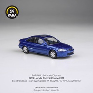 Para64 1/64 1999 Honda Civic Si Coupe EM1 Electron Blue Pearl (Wingless) PA55629 Diecast Scale Model