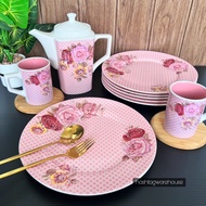 ✨FULL DINING SET✨ PINK CHELSEA 🌼 Plates / Bowls / Mugs / Teapot Fine Porcelain Giacomo Pinggan Mangkuk Kaca Mug Ka