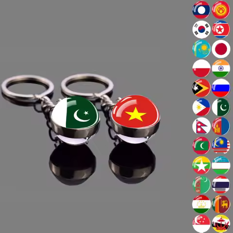 Asian Flag Keychain South Korea Pakistan Japan Malaysia Russia Philippines Flag Key Chain Glass Ball