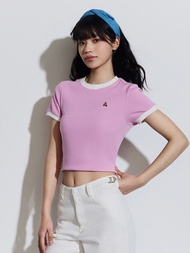 女裝|小熊刺繡羅紋圓領短袖T恤 女友T系列-粉紅色