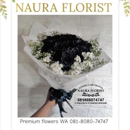 Buket bunga premium/mawar hitam/mawar putih/bucket bunga asli/mawar 03