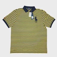 Polo Ralph Lauren 男版細條紋大馬球刺繡短袖POLO衫-黃藍 XL