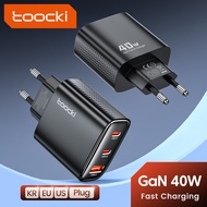 Toocki PD 40W GAN Charger Fast Charging QC3.0 USB Type C Three Port Travel Adapter For Phone Laptop