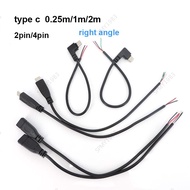 USB 2.0 Type C Male female 0.25/1/2m 2 4 core pin wire power date Charging Cable right angle Plug ex