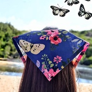 Floral beach bandana with ties, triangle head scarf, butterfly hair kerchief