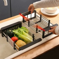 Adjustable Drain Rack Stainless Fruit Vegetable Drainer Basket Household Kitchen Sink Tableware Plate Dish Drainer Rack