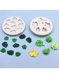 1個銀杏和龜背葉形矽膠模具,可用於餅乾、巧克力、蠟燭、黏土、樹脂自製工藝品,隨機顏色