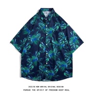 Hong Kong Style Summer Short-Sleeved Floral Shirt Men Women Retro Ruffian Handsome Hawaii Beach Coup