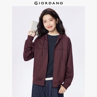 GIORDANO Women Hoodies Seam Detail Zip Up Hoodies Solid Color Smooth Soft Simple Basic Fashion Casua