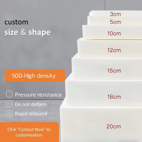 50D High Density Foam Custom Thick Seat Cushion Foam White Square foam Upholstery Replacement Pad fo