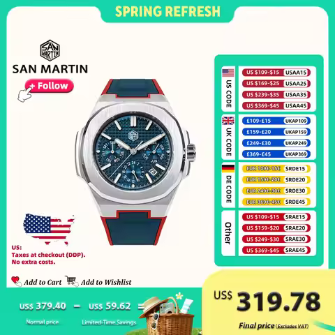 San Martin 43mm Luxury Men Watch Business Multifunctional Miyota 9120 Automatic Mechanical Watches L